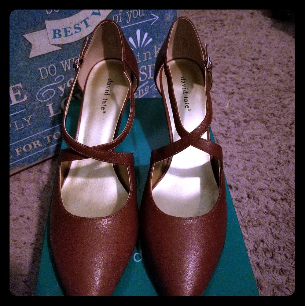 Cognac Leather Strappy Pumps by David Tate